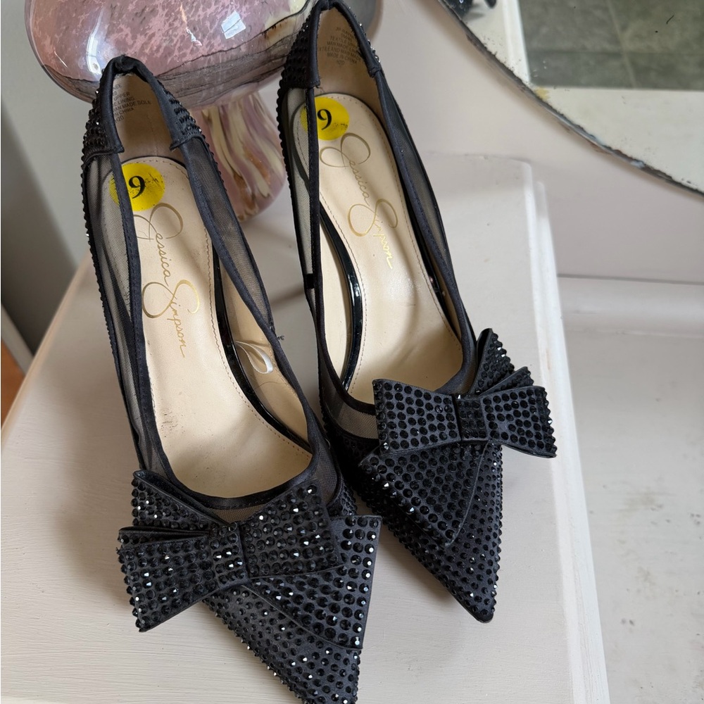 Jessica Simpson Black Bow Studded Heels